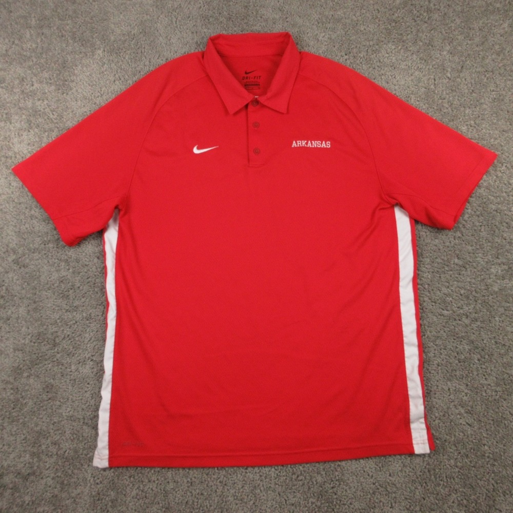 Arkansas Razorbacks Polo Shirt Mens XL Red Nike Drifit Performance Golf Football